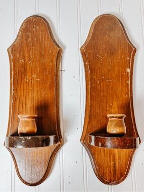 Vintage Wooden Candlestick Wall Sconce | Set of 2 | Cottagecore